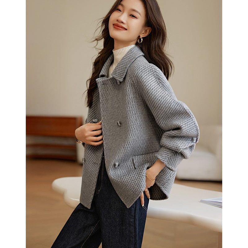 Pineapple Pattern Woolen Coat Outerwear Women
