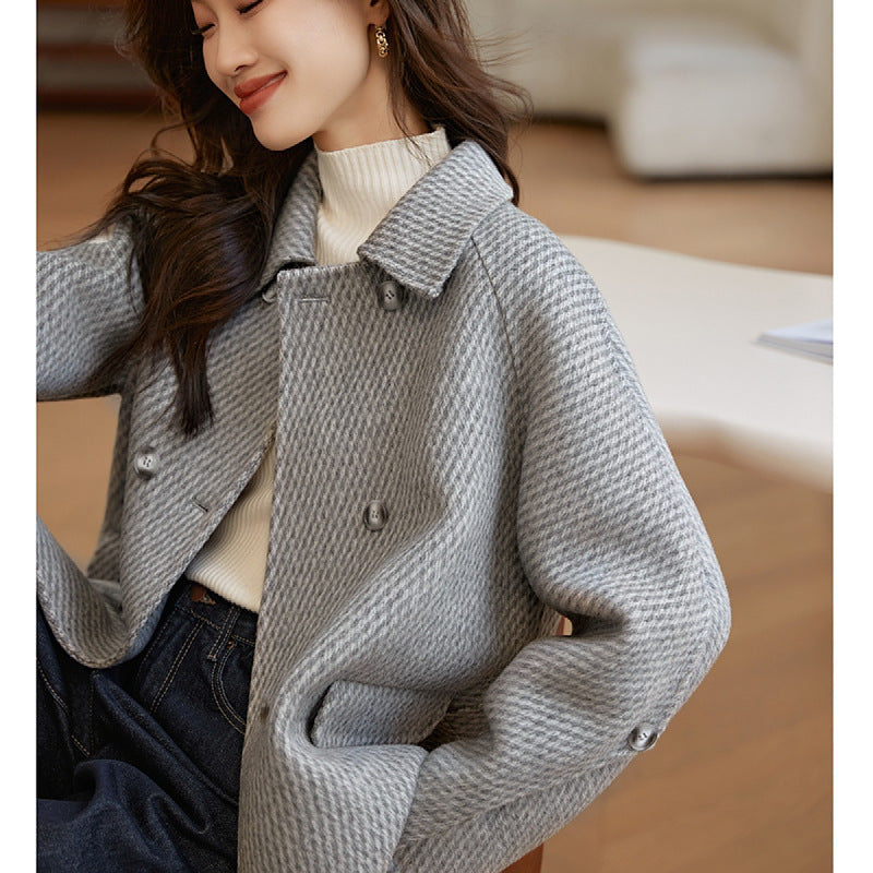 Pineapple Pattern Woolen Coat Outerwear Women
