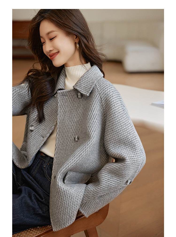 Pineapple Pattern Woolen Coat Outerwear Women
