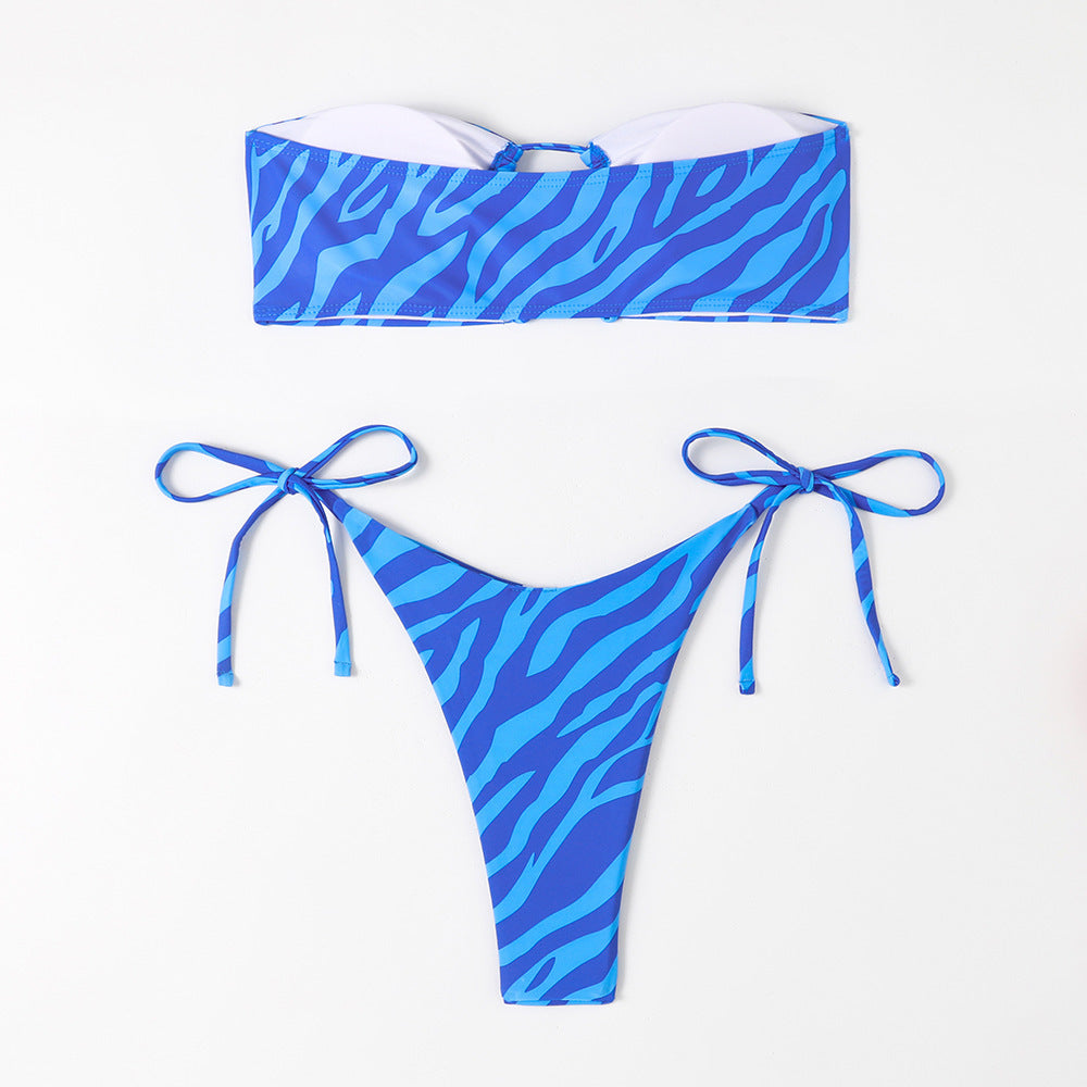 Women's Fashion Bikini Striped Printed Swimsuit
