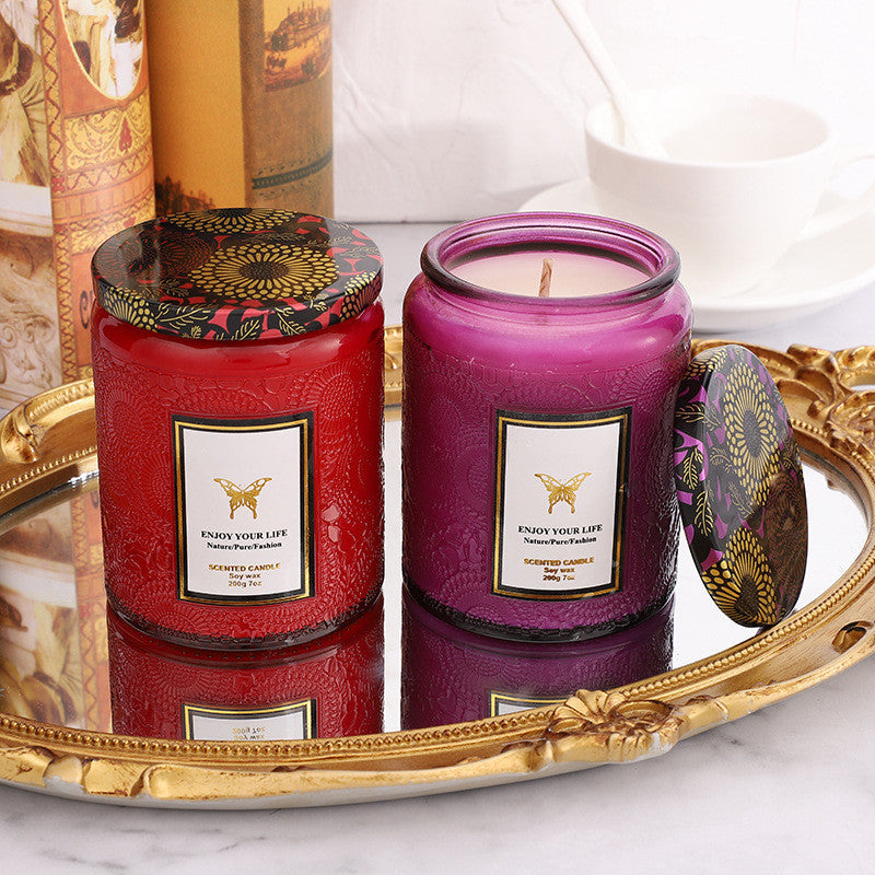 Embossed Glass Fragrance Handmade Gift Aromatherapy Soy Candles
