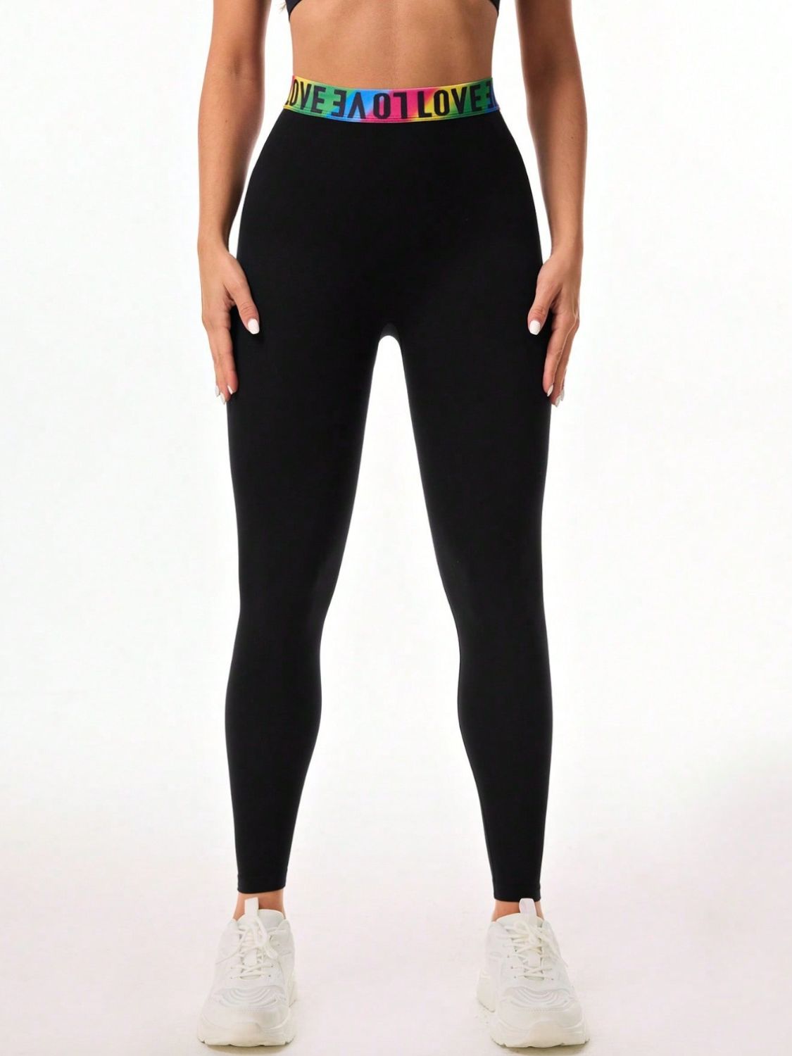 Letter Printed High Waist Active Leggings
