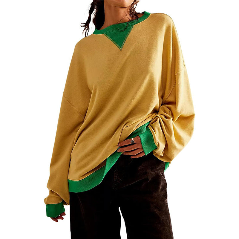 Loose Casual Contrast Color Sweater For Women
