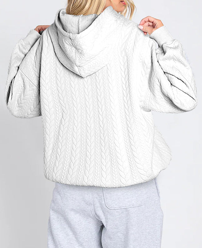 Twist Texture Solid Color Casual Hoodie Sweater Top
